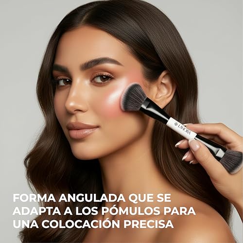 Lamora Bronceador Crema + Contorno Base Brocha Maquillaje Doble - Brocha Base Maquillaje Kabuki Duo para Crema o Liquido Colorete Iluminador Corrector - Vegano, Sin Crueldad & Cerdas Sintéticas - imagen 4