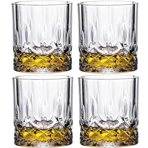 BEVKAF Crystal Whiskey Glasses, Set of 4 Lead Free Hand Blown Crystal, Perfect for Scotch, Bourbon, Manhattans, Old Fashioned's, Cocktail (300ML)
