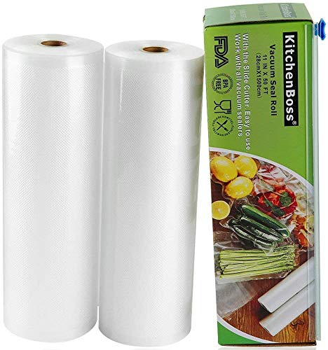 Vacuum Sealer Rolls - KitchenBoss 2 Rolls 28 x 1500cm Food Savers Roll Bags with Cutter-Box, Heavy Duty Embossed Food Storage Sealing Bags Fit for Vacuum Sealer and Sous Vide(2 Rolls 28 x 1500cm)