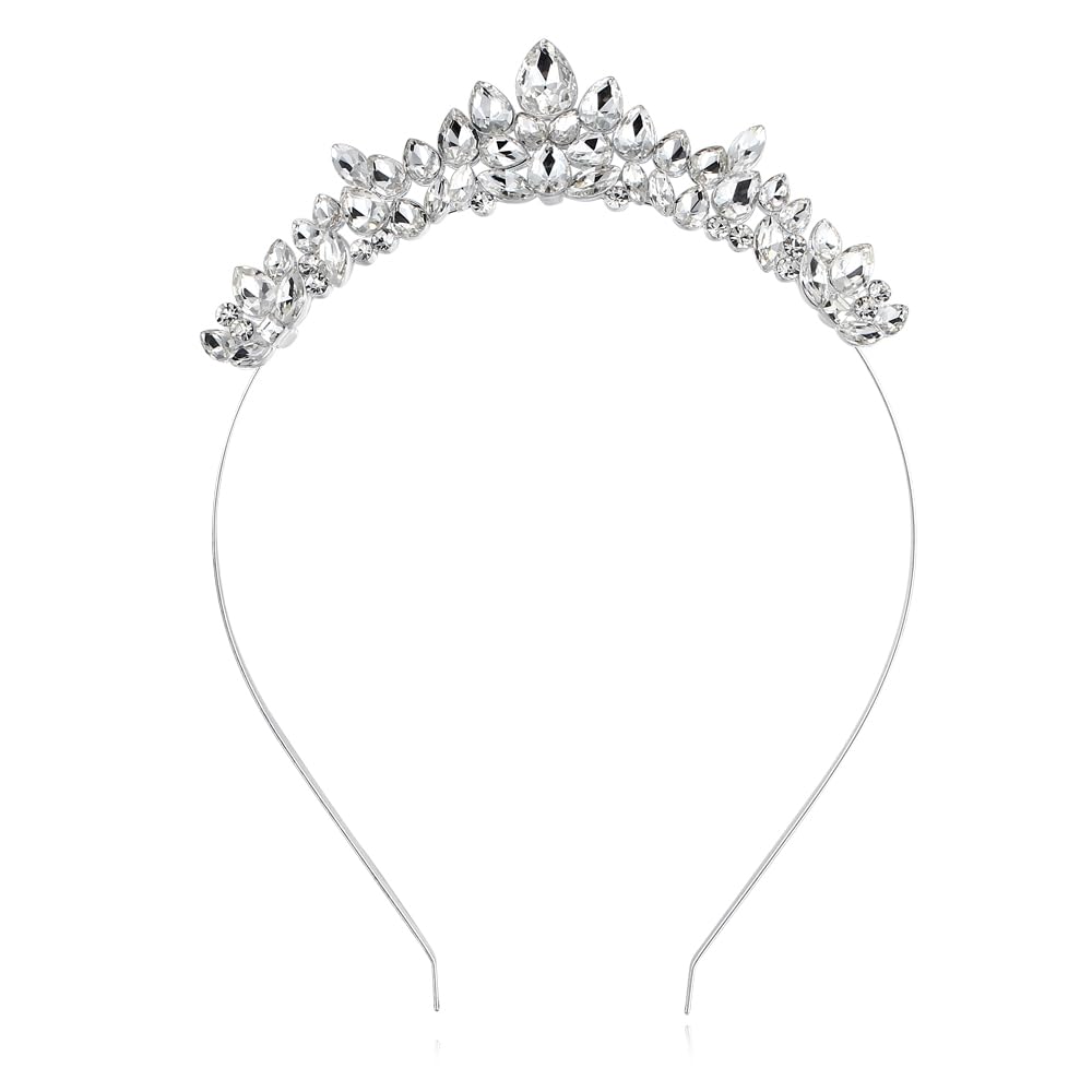 Lovelyshop Crystal Tiara Headband, Rhinestone Crown with Leaf Design, Special Events Hair Accessory (8+), Silver, Small