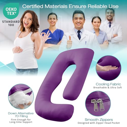 Image of Cooling Pregnancy Pillows for Sleeping, 65'' Full Body Pillow, Purple | Sasttie Maternity Pillow, OEKO-TEX, Down Alternative, Removable Cover, Pregnant Women Must Haves, Maternity Essential