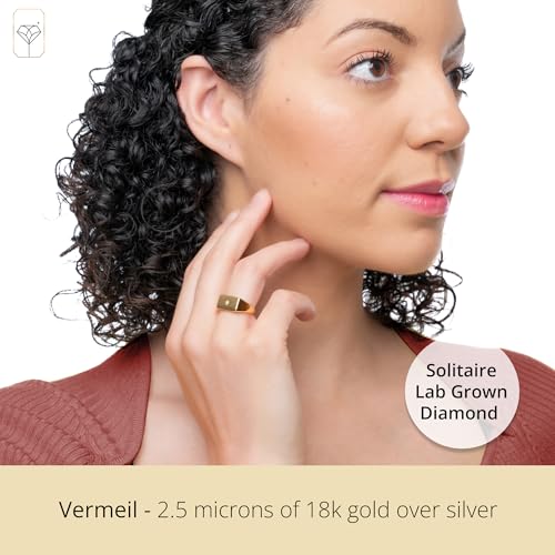 MAX + STONE Star Vermeil Diamond Signet Ring for Women & Men | Lab Grown Diamond Ring in Sizes 6-8 | Hypoallergenic 18K Gold Plated Sterling Silver Ring2