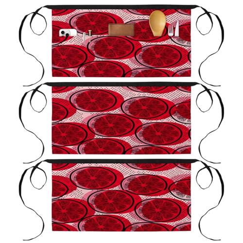Tablier court de chef à 3 poches pour cuisine et service de restaurant rouge