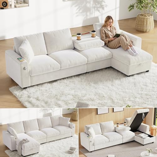 Yihomfy 280 cm canapé d'angle Convertible,Canapé d'angle modulable de avec Porte-gobelets, canapé d'angle en L avec méridienne de Rangement réversible,...