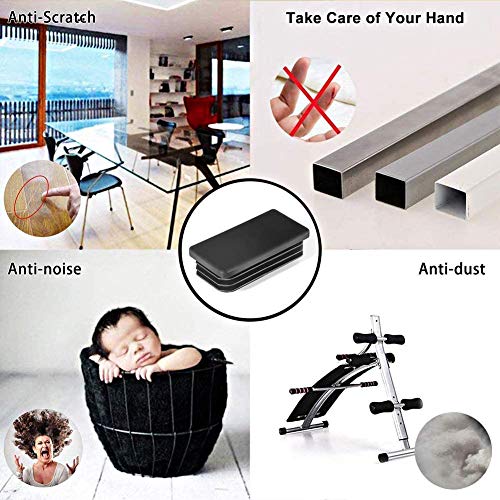 Image of 8pcs 1 inch x 2 inch Black Rectangle Tubing for Plastic Plugs Anti Slip Chair Leg Caps Pipe Tubing End Cap Durable Chair Glide.