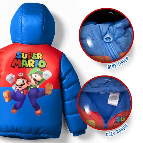 Image of Nintendo Super Mario Bros Winter Jacket for Boys Mario Kart Graphic Print Boys Puffer Winter Coat for Big and Little Kids