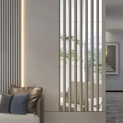 Bikri Kendra - Strip Designed Rectangle Shape Mirror Stickers for Wall, Acrylic Mirror Wall Decor Sticker, Wall Mirror Stickers, Wall Stickers for Hall Room (Silver_Strip, 40)