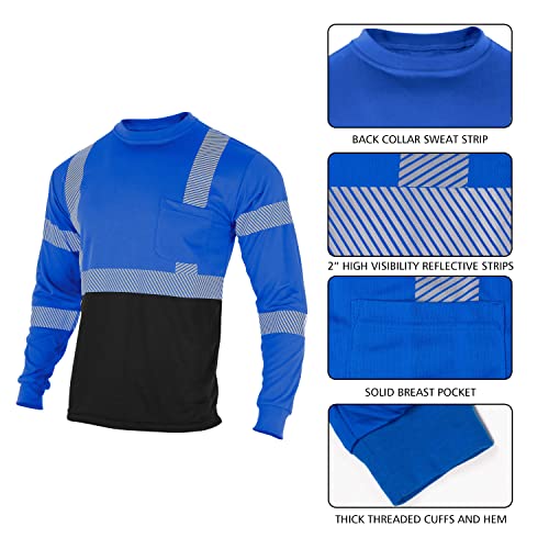 VENDACE Safety Reflective High Visibility Long Sleeve Shirts ANSI Class 2 Hi Vis Construction Work T Shirts for Men(Royal Blue,XL) - Thumbnail 4
