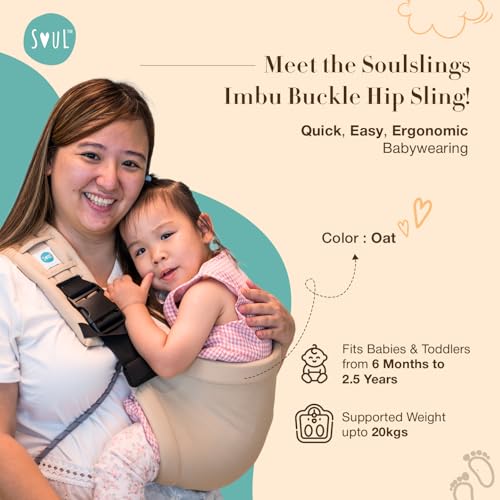 Image of SoulSlings Imbu Buckle Hip Sling Baby Carrier - 100% Cotton - Oat | Baby Toddler Carrier | Lightweight Sling Baby Carrier for Babies & Toddlers | Adjustable for 6-30 Months (Upto 20kg)