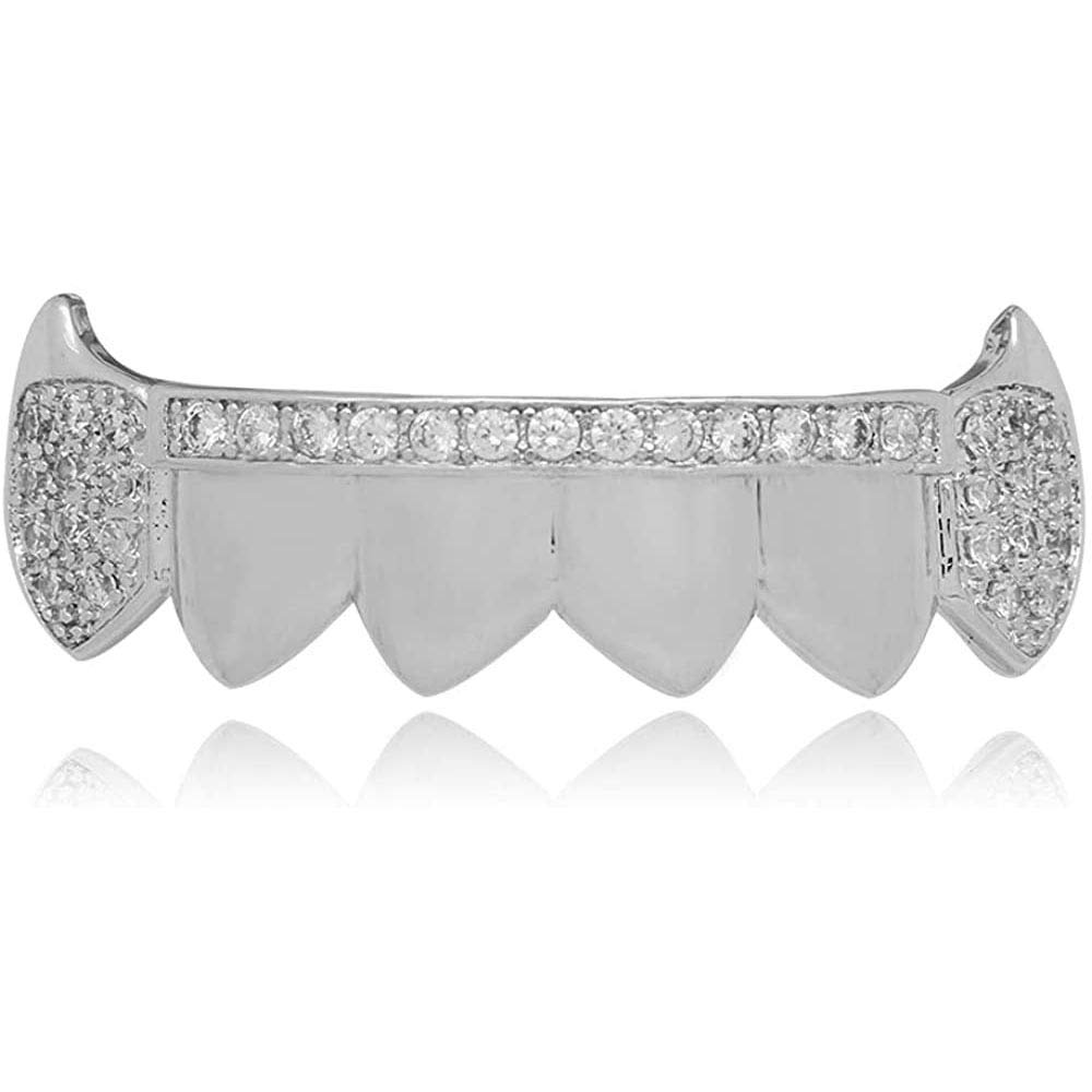 canjoyn18K Gold Teeth Grillz Diamond Pave CZ 6 Top Bottom Grills for Men Women + Extra Molding Bars