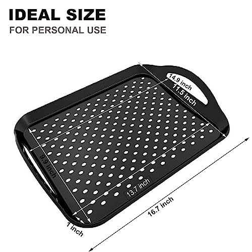 ECOIOU Non Slip Food Serving Tray with Handles, 2-Pack Rectangle Anti-Slip Non-Toxic Dishwasher Safe Tray for Snack Fruit Dessert Breakfast Drink (Black)