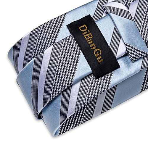 Image of DiBanGu Extra Long Tie for Men 63 inch XL Silk Necktie Set | Pocket Square and Cufflinks, Big and Tall, Jacquard Woven, Gift Box, Paisley /Plaid /Solid /Striped, for Weddinng Party Business