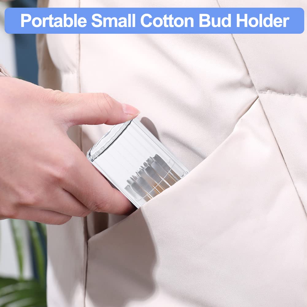 Cotton Swab Holder for Travel 2 Pcs Portable Small Cotton Bud Holder Clear Plastic Cotton Bud Dispenser Box with Dustproof Lid for Cotton Swabs Hair Ties Toothpicks Cosmetics (Blue) - Image 4