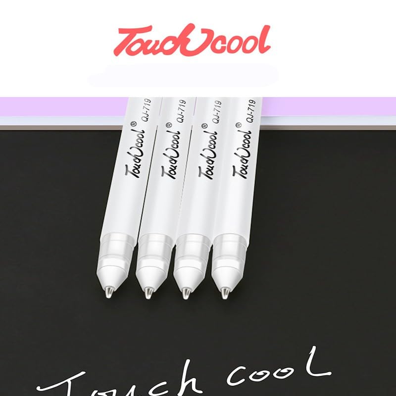 Image of Touch Cool Fine Point White Gel Pens For Artists With 0.8mm Nibs,White Rollerball Pens for Black Paper,Sketching,Drawing, adult coloring books Pack of (8)