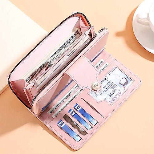 Women Wallet Long PU Leather with Zipper And Button Closure Card Slots Bracelet Coin Pouch (Red)3