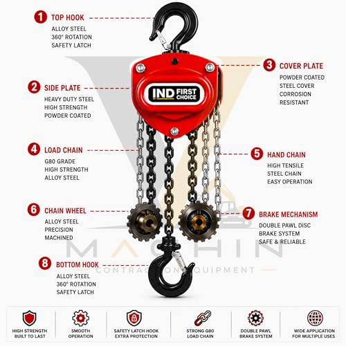 Image of VM 3 Ton 3 Meter Chain Pulley Block Heavy Duty Manual Chain Hoist for Construction, Warehouse, Industrial Material Lifting