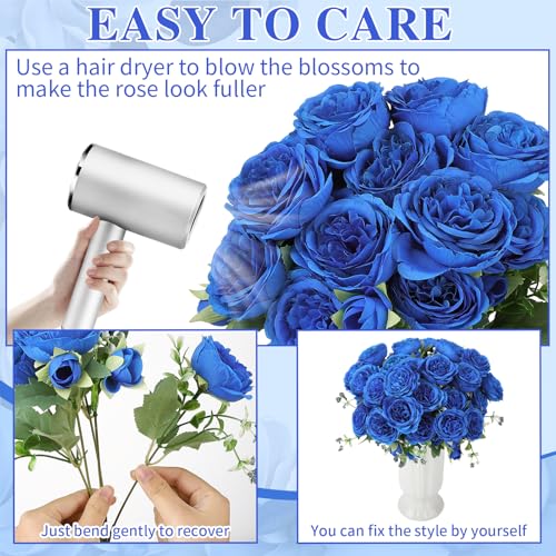 Image of 8 Pack Royal Blue Peonies Artificial Flowers, Faux Floral Fake Silk Hydrangea Bouquet for Bridal Wedding Home Table Decor Reusable Dining Opening Ceremony Birthday Arrangement