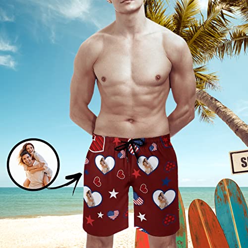 Custom Face Men's Swim Trunks Personalized Beach Shorts with Wife Girlfriend Photo Quick Dry Drawstring Elastic Waist Shorts2
