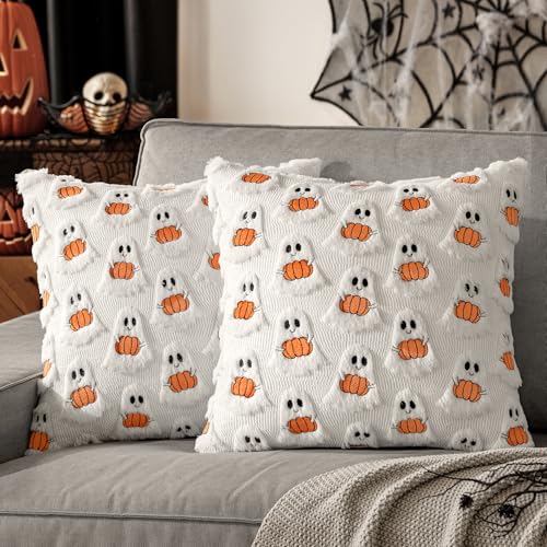 Spooky Chic & Ultimate Comfort: Experience ultimate softness with fall MIULEE plush faux fur pillow covers. Their cozy texture and unique ghost pumpkin design make them ideal Halloween decor, instantly adding festive charm and warmth to any room. Vib...