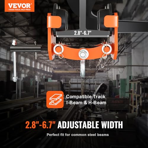 VEVOR Laufkatze 2Tonnen Tragfähigkeit Hallenkran 71–170,2mm Einstellbare Breite Kran 360x260x240mm Rollfahrwerk Doppelrad-Design Handfahrwerk für I- und H-Trägern Hallenkran Ladekran