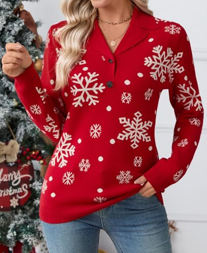 Image of LOMON Sweaters for Women 2025 Fall Knitted V-Neck Collared Button Pullover Dressy Casual Long Sleeve Polo Shirts Business