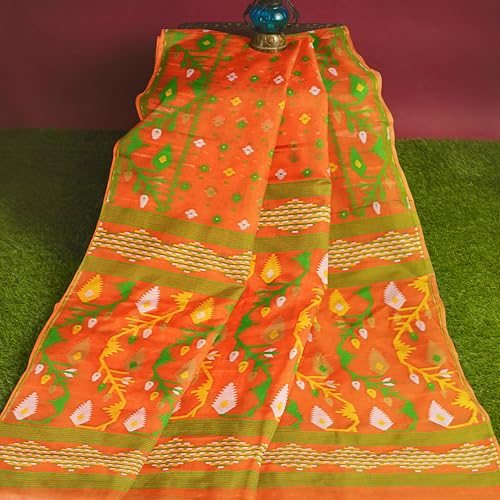 Image of Mayabi Women's Dhakai Jamdani Cotton Silk Saree Traditional Bengali Tant Korat Work, Without Blouse Piece