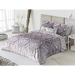 Funda Nordica Tonos Morados Casa Creativa Doria Nórdica con Funda Cojín Decorativo, Algodón-Poliéster, Malva, 240x270x1 cm