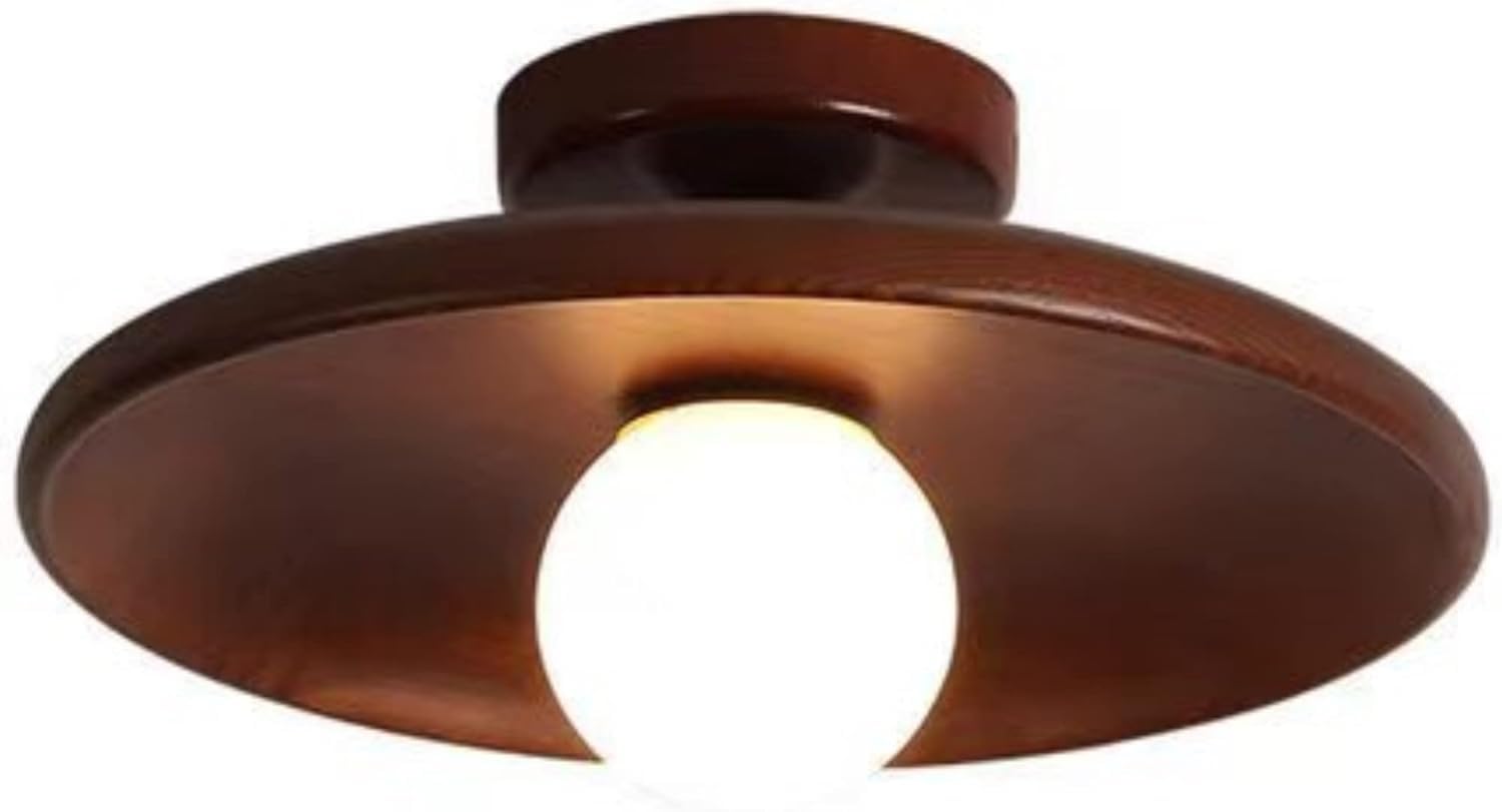 CYMHJ Rustic Flush Mount Light Fixture, Wood Round Drum Semi Flush Mount Ceiling Light, for Hallway Bedroom Kitchen Entryway Farmhouse(Walnut,13.77)