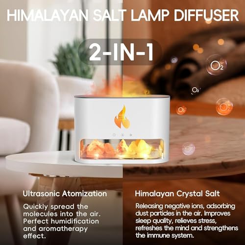 Image of BOHOFAM Plastic Humidifier for Home, Flame Diffuser Atmosphere Light Humidifier Portable Noiseless Aroma Aromatherapy Machine, Auto Shut-Off, Essential Oil Diffuser for Large Room (Flame-White) 300 ml