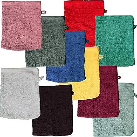 Washing glove terry cloth, 10 Pieces (Assorted colours 5 X 2 available), approx. 14x21 cm 100% cotton, plain,one colour, walk terry cloth, flannels Cover