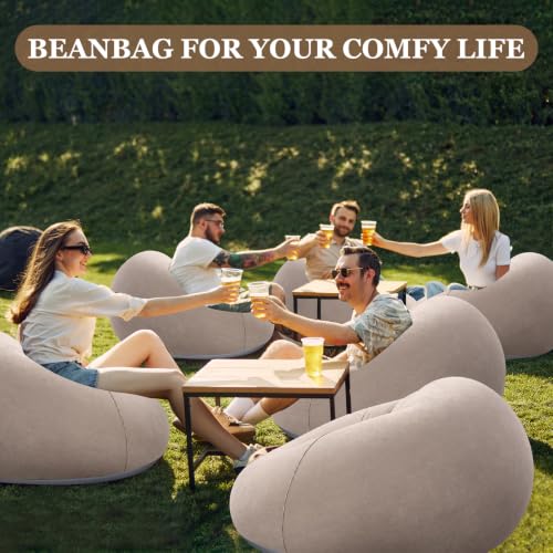 Image of Realspring Inflatable Bean Bag Chairs Outdoor Blow up Camping Chairs Inflatable Lazy Sofa Folding Portable Bean Bag Loungers Couch for Movie Night(Coffee,24 Pcs)