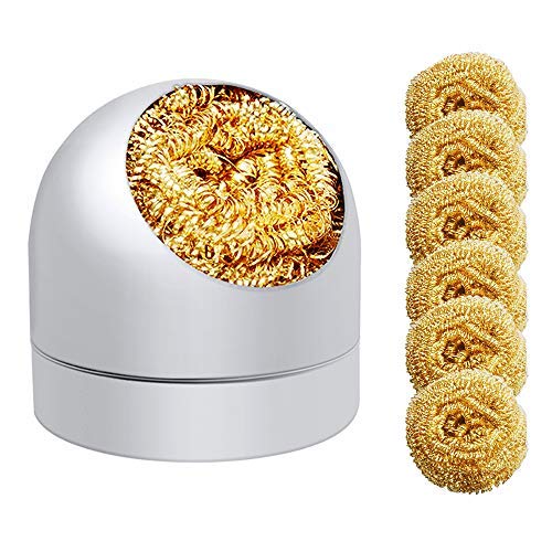 Limpiador de hierro para punta soldadura, Soldador Bola De Limpiador De Boquilla De Alambre 6pcs Y Base Del Sostenedor, Limpiador De Puntas De Latónpara La Limpieza De Soldaduras Y Puntas