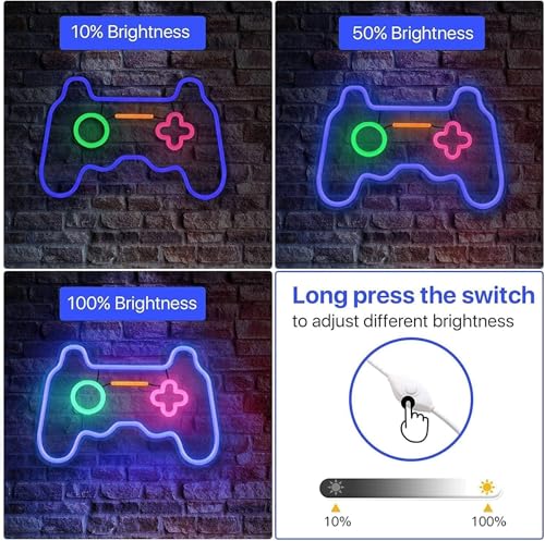 MEDE Dimmable Game Neon Sign, Glass Gaming Neon Light Sign Powered by USB with Switch, Blue Led Light Sign for Bedroom Wall Decor Game Room Party Decoration - Image 3