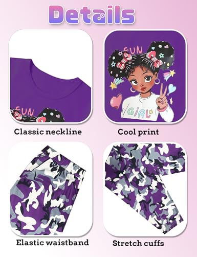 Image of mksodop Girls Outfit Set Graphic T Shirt and Camo Jogger Pants Cute Casual Clothes for Girls 5-16 Years