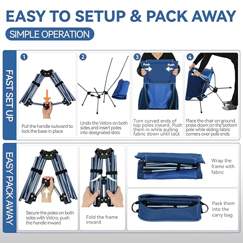 Image of MARCHWAY Lightweight Folding High Back Camping Chair with Head Support, Stable Portable Compact for Outdoor Camp, Travel, Beach, Picnic, Festival, Hiking, Backpacking (Highback Dark Blue)