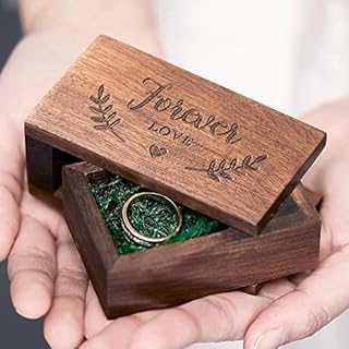 AW Wood Ring Box Holder Wedding Engagement Ring Bearer Box Wooden Ring Pillow Box Decorative Jewelry Box