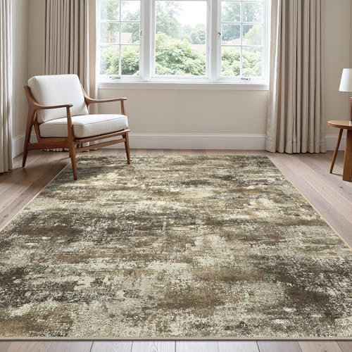 Area Rugs 8x10 for Living Room Bedroom, Modern Abstract Machine Washable Rug, Large Soft Low Pile Floor Cover with Non Slip Backing for Dining Room, Brown