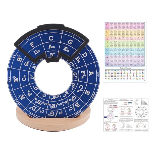 Image of Rockhouse Circle of Fifths Music Theory Wheel, 4.72'' Metal Melody Tool | Wheel of 5ths Key Decoder for Musicians Songwriting, with Guitar Chord Chart Poster, Wooden Stand