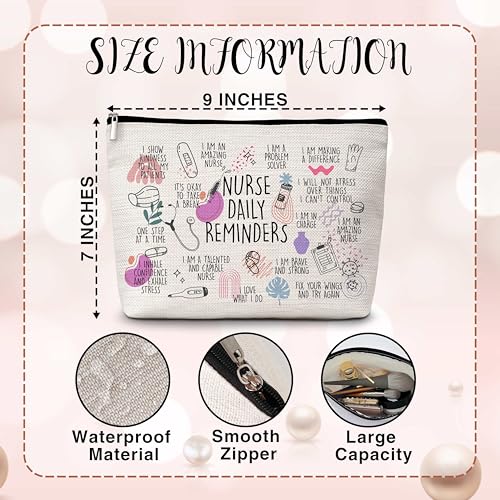 Nurses Makeup Bags, Nurse Daily Reminders Cosmetic Bag, Inspirational Makeup Pouch for Nurse, Nurse Appreciation Gifts for Women, Nurses Week Nursing Student Graduation Gifts -492