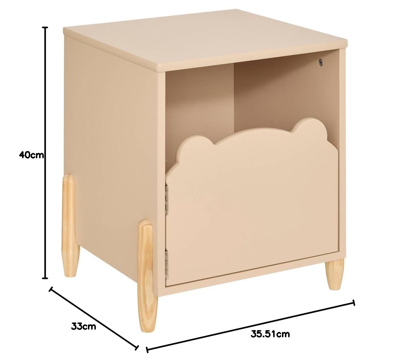 Atmosphera - Table de Chevet Enfant Douceur L 35,5 x H 40 cm, Porte Design Ourson, Pieds en Pin - pour Chambre, Meuble de Rangement
