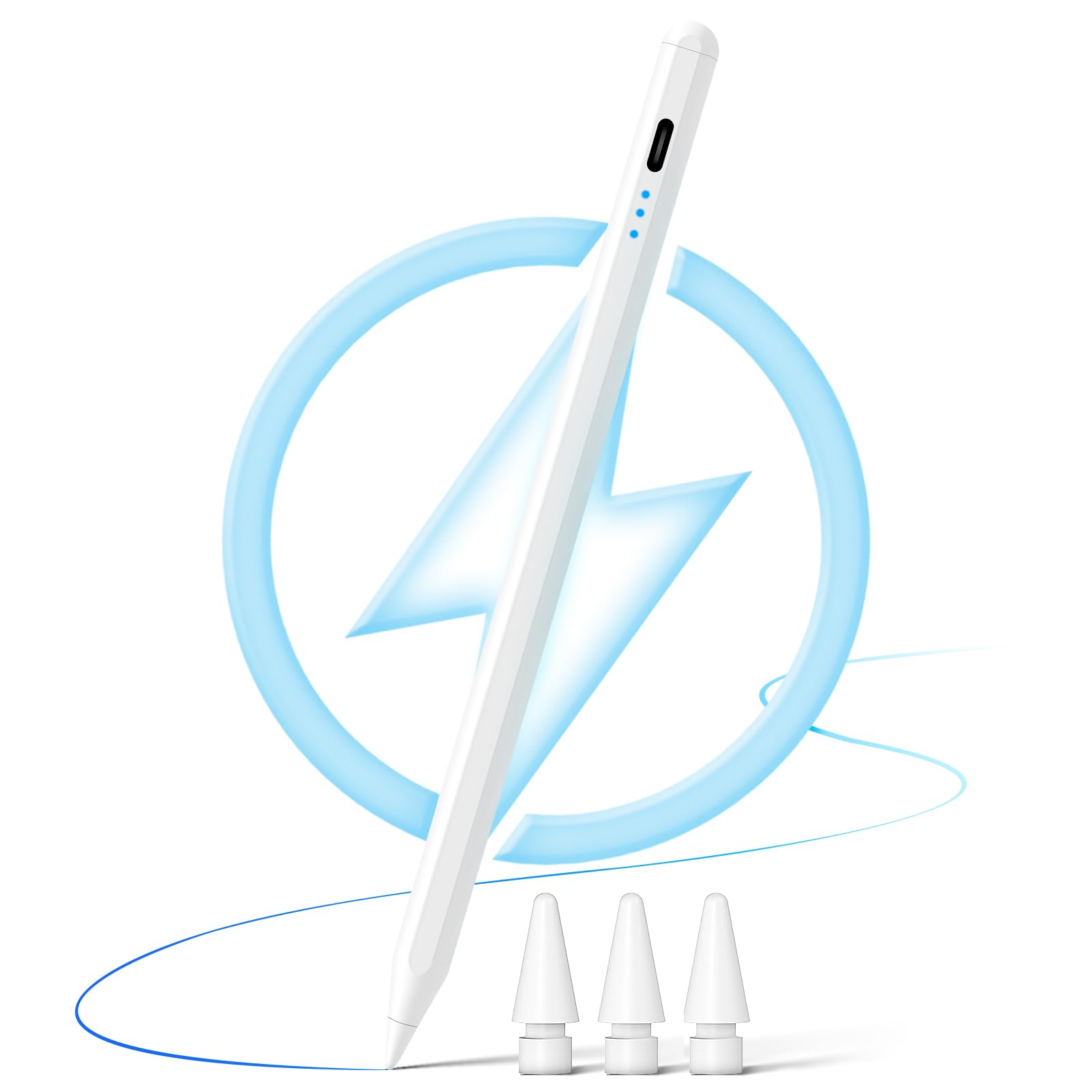 Stylus Pen for iPad 2018-2024 iPad 6/7/8/9/10th, iPad Pro 11"/12.9"/M4, iPad Air 3/4/5/M2, iPad Mini 5/6, Tablet Accessories Pencil 2nd Generation USB-C Fast Charge