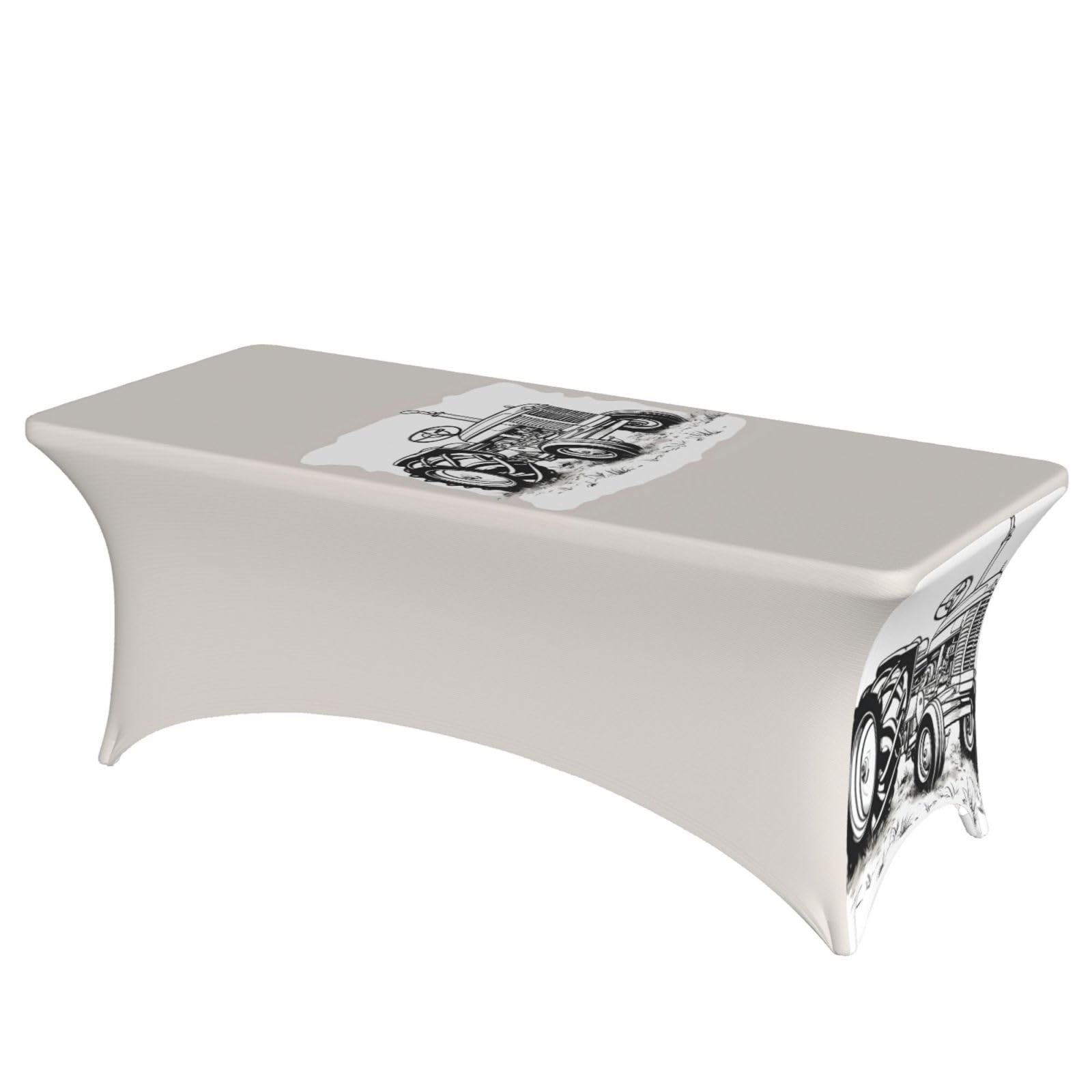 NImongt Cartoon Tractor Print Elastic Rectangular Tablecloth Holidays Family Banquet Wedding Party Table Cover