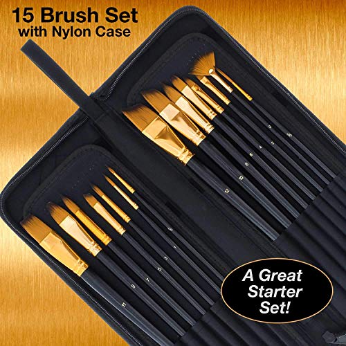U.s. Art Supple Adjustable Wood Desk Table Top Easel Bundle With 15 Piece Long Handle Artist Paint Brush Set #TOP5