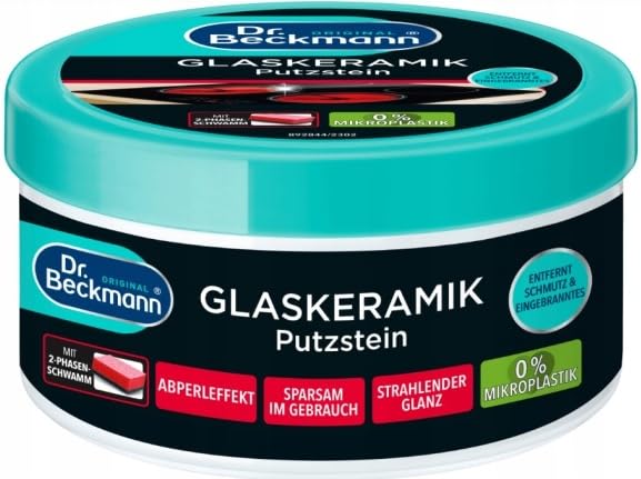 Dr. Beckmann Piedra de limpieza de vitrocerámica, eficaz limpiador de encimeras, esponja especial, 250 g