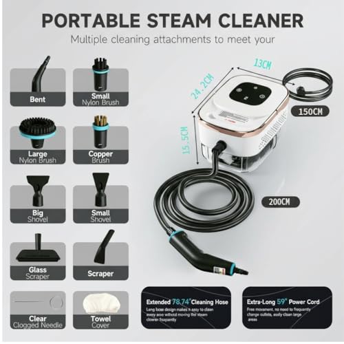 Pulitore A Vapore Per Divani Portatile, Pulitore A Vapore Per Divani Steam Cleaner Per Divani E Tessuti Vapore Pulizia Macchina, 2500 W, Riscaldamento In 15 Secondi, Serbatoio Da 1,25L - 6