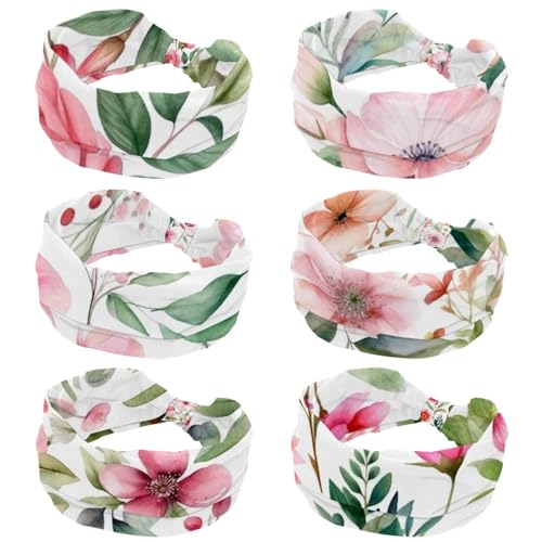 Bandeaux larges fleurs roses lot de 6 accessoires cheveux extensibles pour le sport