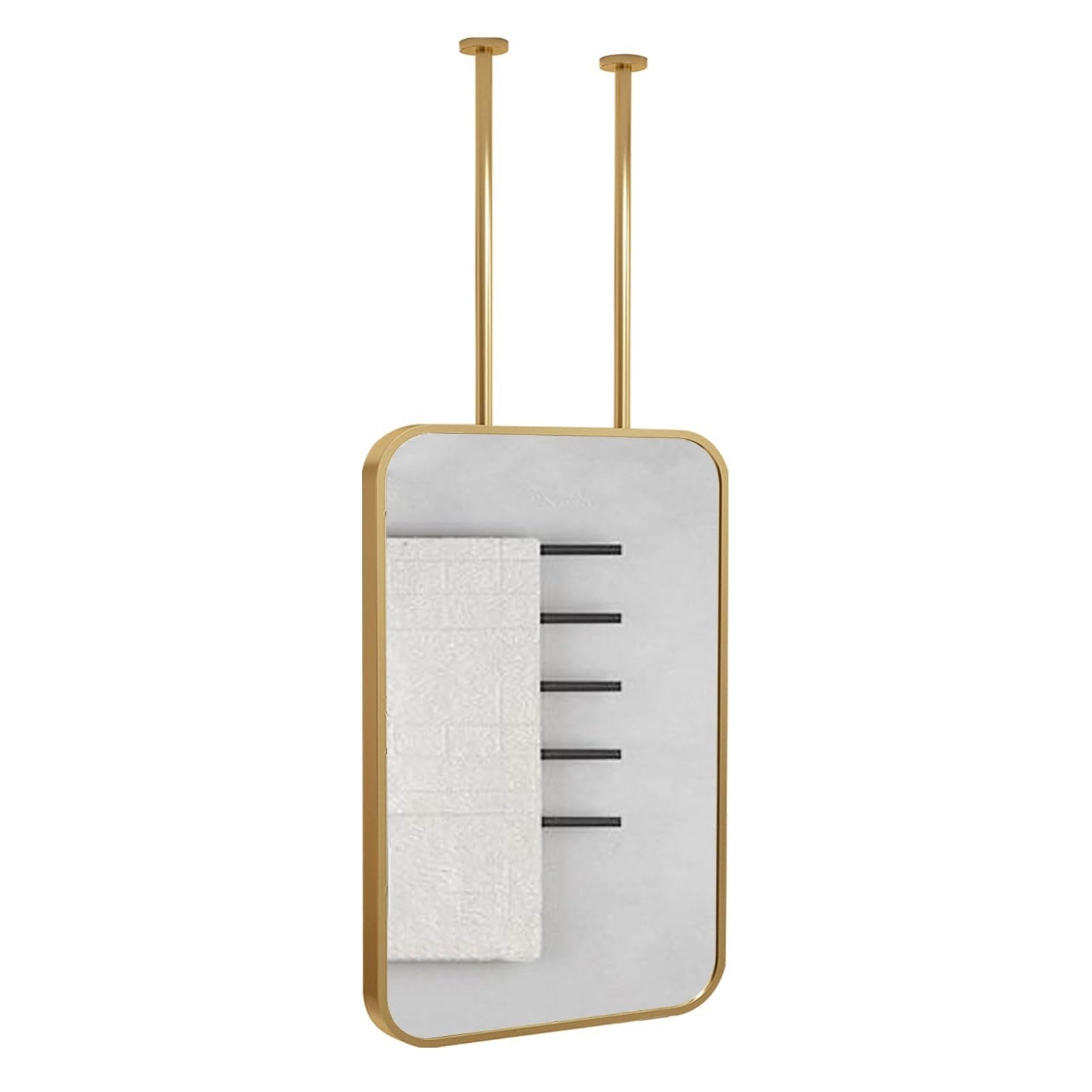 WJFTODAY Gold Metal Framed Rectangular Hanging Mirror for Living Room, Entryway, or Bathroom – 40x70cm Decorative Wall Vanity Mirror with Rod for Stylish Home Decor