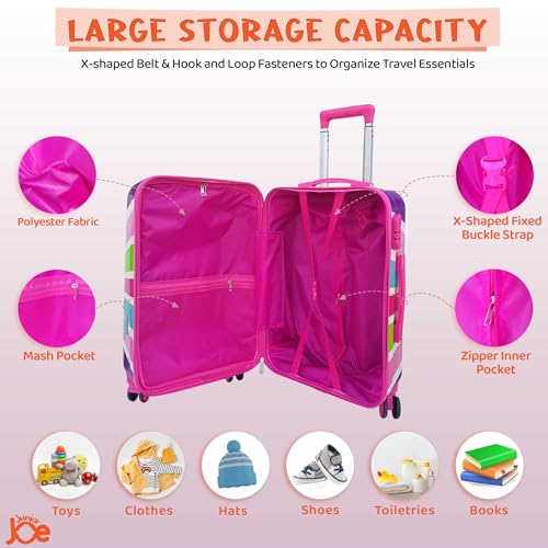 Image of JUNIOR JOE Abs Plastic Hard Shell 8 Wheels 24 Inch 360 Degree Rolling Wheels Travel Trolley Suitcase for Kids (Luggage-5), Pink