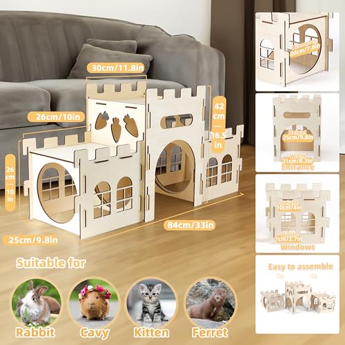 HIIMALEX Castelos de coelho extragrande esconderijo varanda dividida para coelhos internos torre de