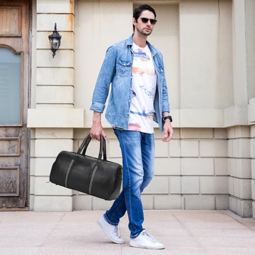 Genuine Leather Travel Duffel Bags for Men and Women Overnight Weekend Leather Bags Sports Gym Duffle, 9428TW Black4
